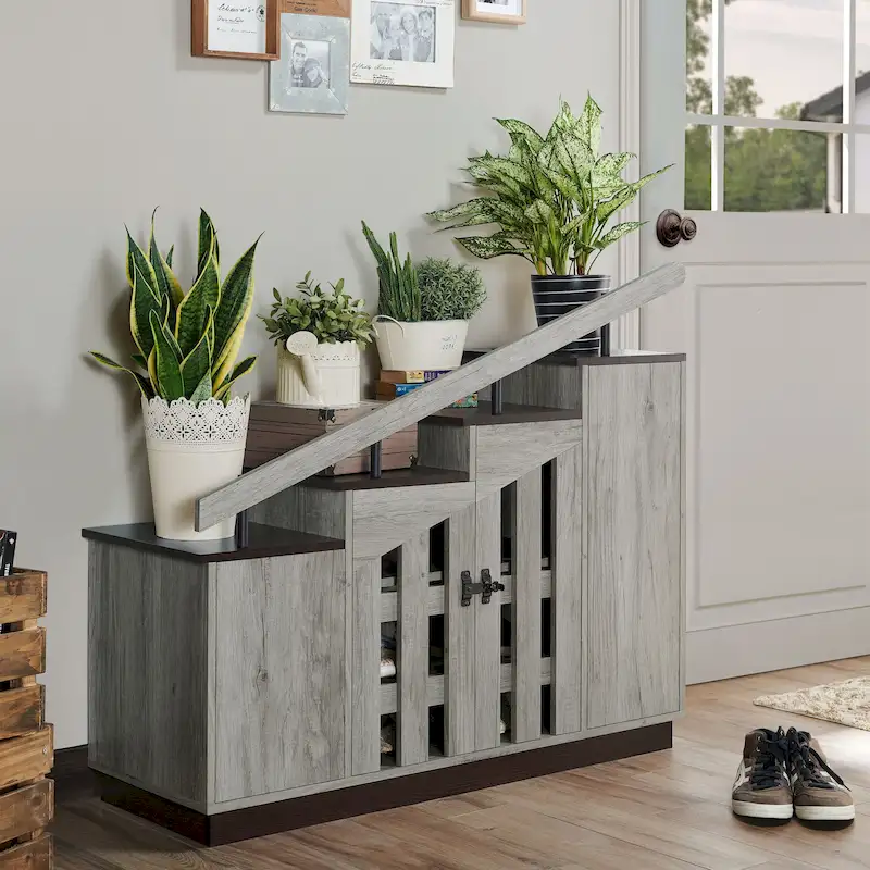 Rustic 9-Shelf Shoe Storage Cabinet