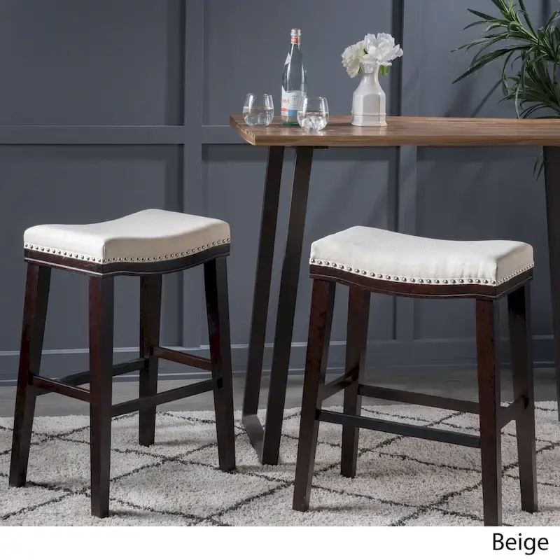 Kimi Contemporary Upholstered Saddle Barstool with Nailhead Trim (Set of 2) by