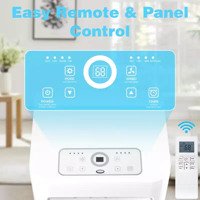8000 BTU Portable AC  Cooling, Fan, Dehumidifier & Sleep Mode, Quiet 55dB, for Rooms up to 350 Sq. Ft.  Remote & Window Kit Included