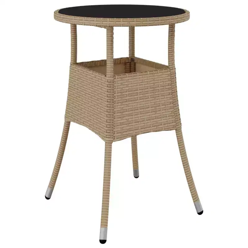 vidaXL Dinner Table Round Patio Dining Table Tempered Glass and Poly Rattan - Black
