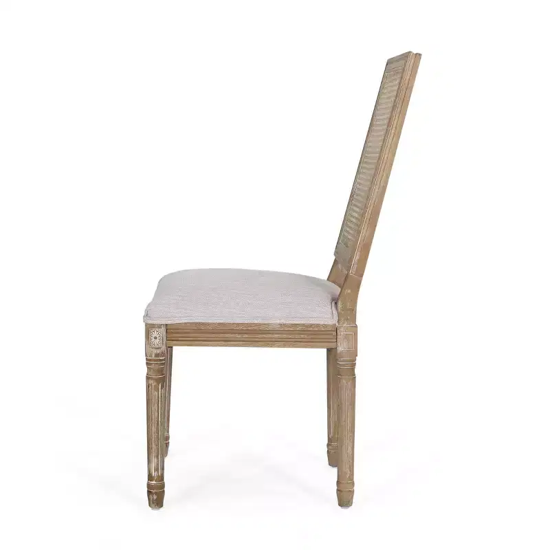 of 4 French Country Wood and Cane Upholstered Dining Chairs
