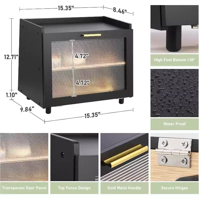 2-Layer Bamboo Bread Box with Acrylic Door, Bread Storage Container for Kitchen Countertop, Organizing Baguettes, Pastries & Baked Goods