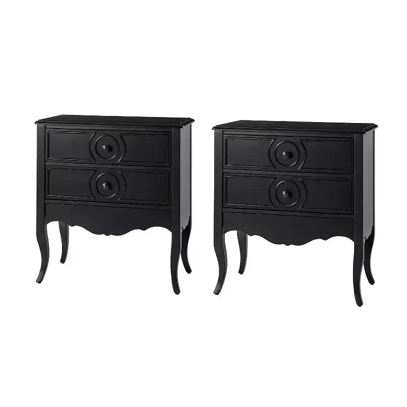 Teresa 3 - Drawer Classical End Table with Built-In Outlets Set of 2|HULALA HOME-BLACK