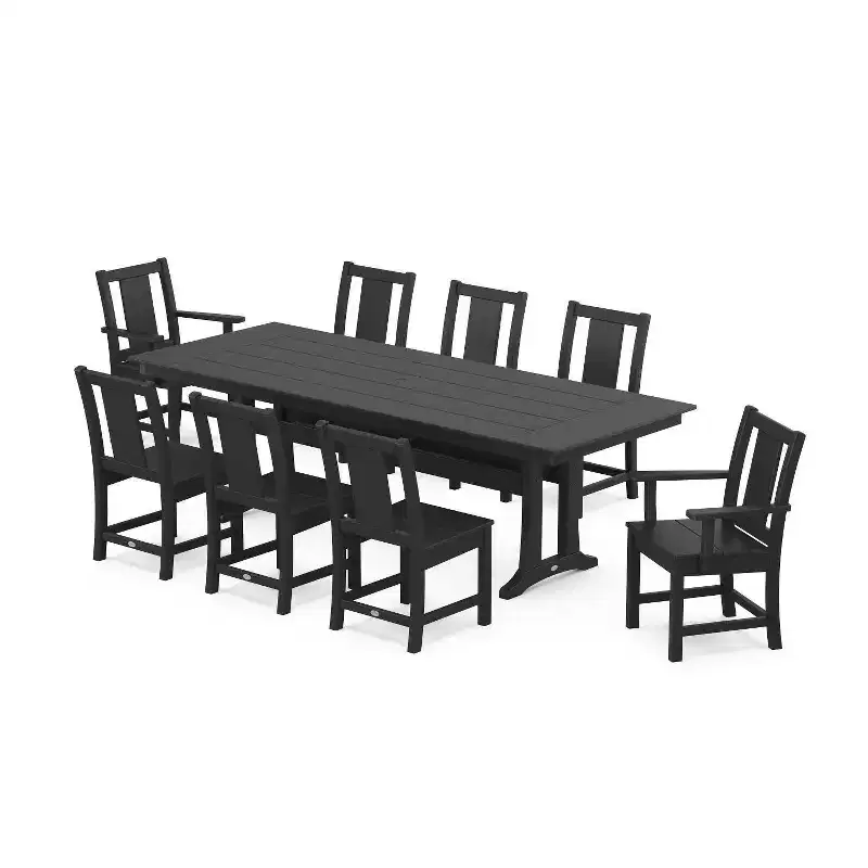 POLYWOOD 9pc Prairie Farmhouse Outdoor Patio Dining Set with Trestle Legs