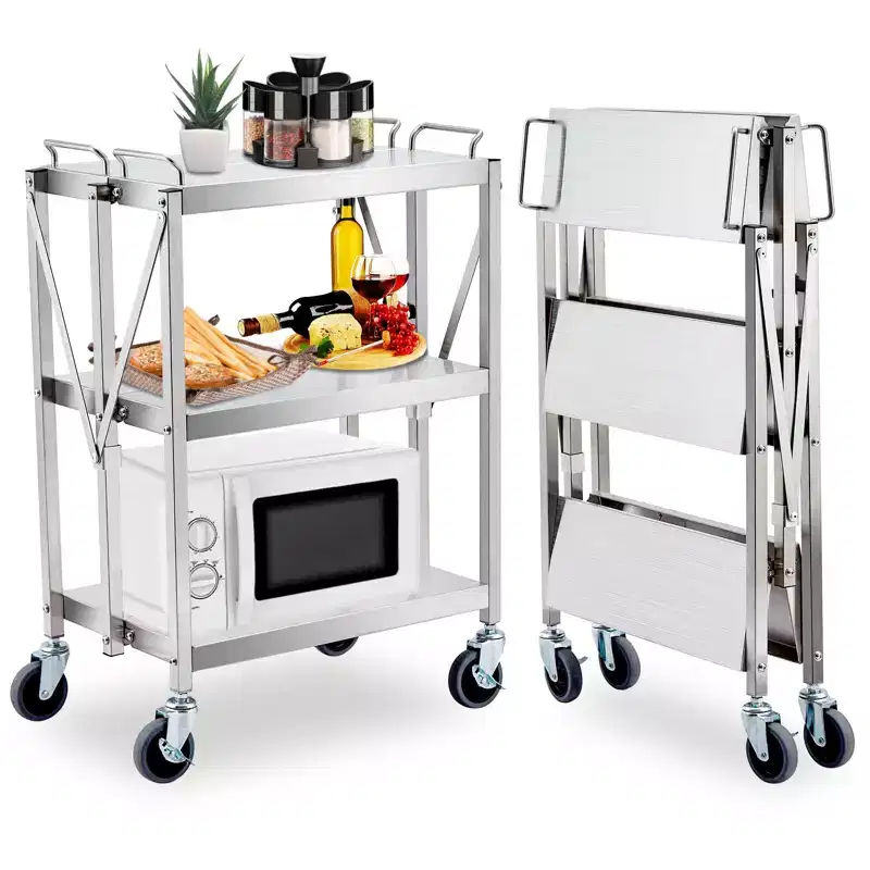3-Tier Foldable Utility Cart with Wheels – 300 lbs Capacity