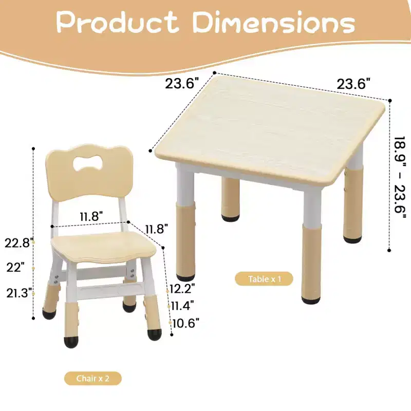Kids Table and 2 Chairs Set, Height Adjustable Toddler Table and Chair Set, Graffiti Desktop, Children Multi-Activity Table for 2