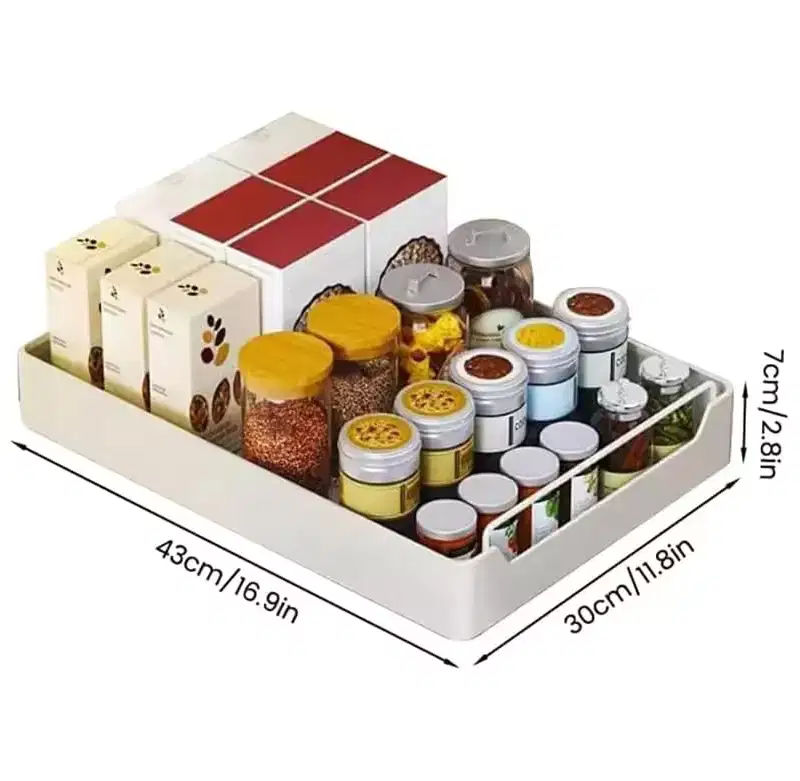 Kitchen Pull Out Cabinet Organizer Fixed With Adhesive Film, Heavy Duty Storage and Organization Slide Out Pantry Shelves Sliding Drawer
