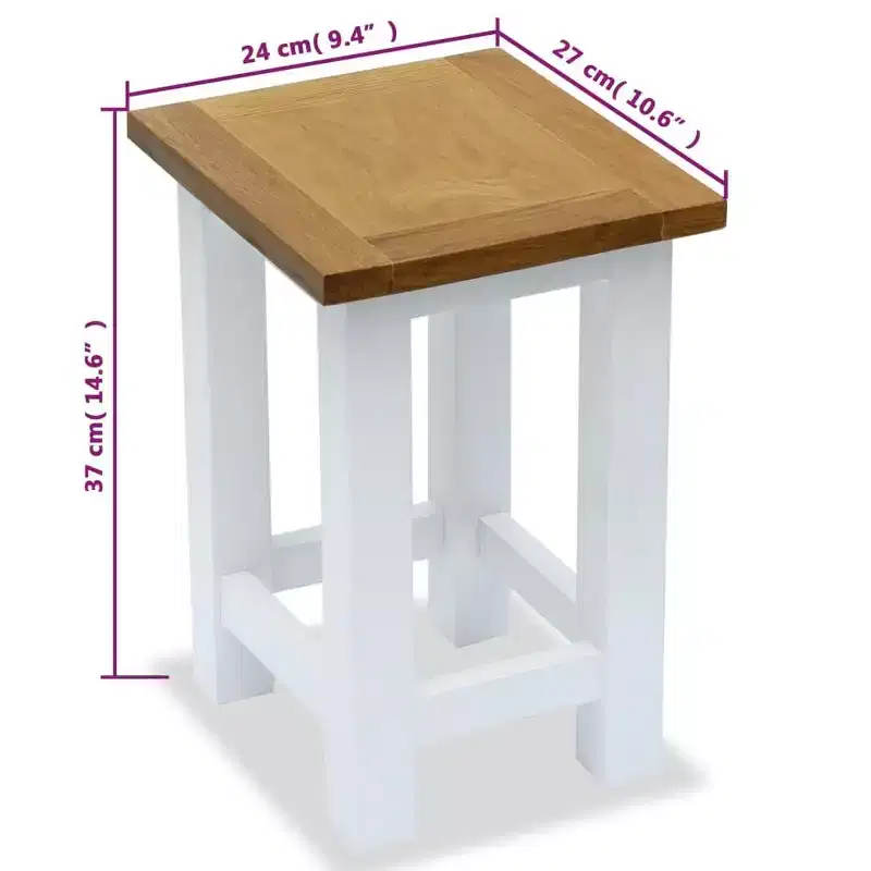 vidaXL End Table White and Brown Solid oak wood Small Durable