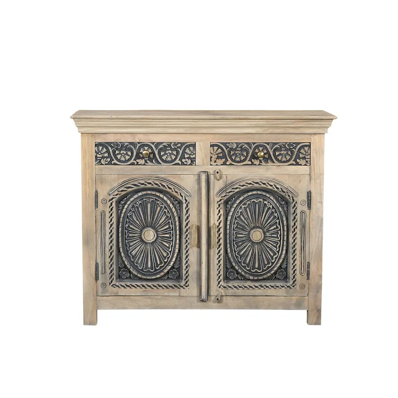 2-Drawer 2-Door Carved Solid Wood Sideboard
