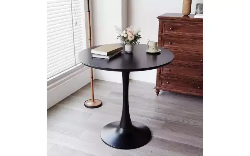 MAYEERTY Round Coffee Table Mid Century Coffee Table for Living Room 24 Inch MDF Top and Steel Base Tulip Round Kitchen Table