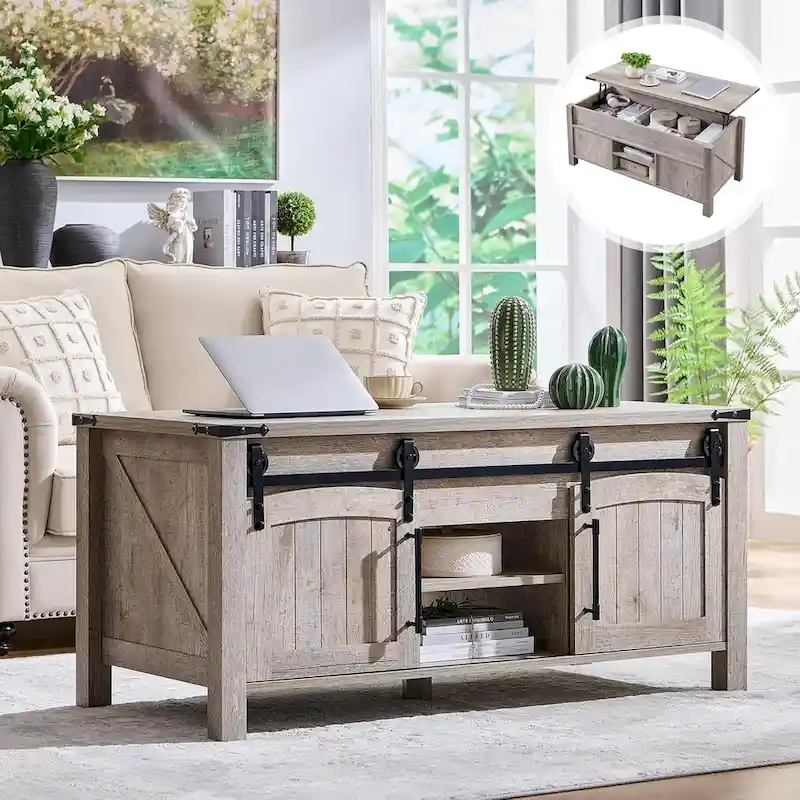 Farmhouse Lift Top Coffee Table, Rustic Wood Center Table