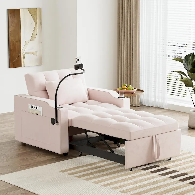 3-in-1 Convertible Sleeper Sofa Bed with USB Port & Cup Holder