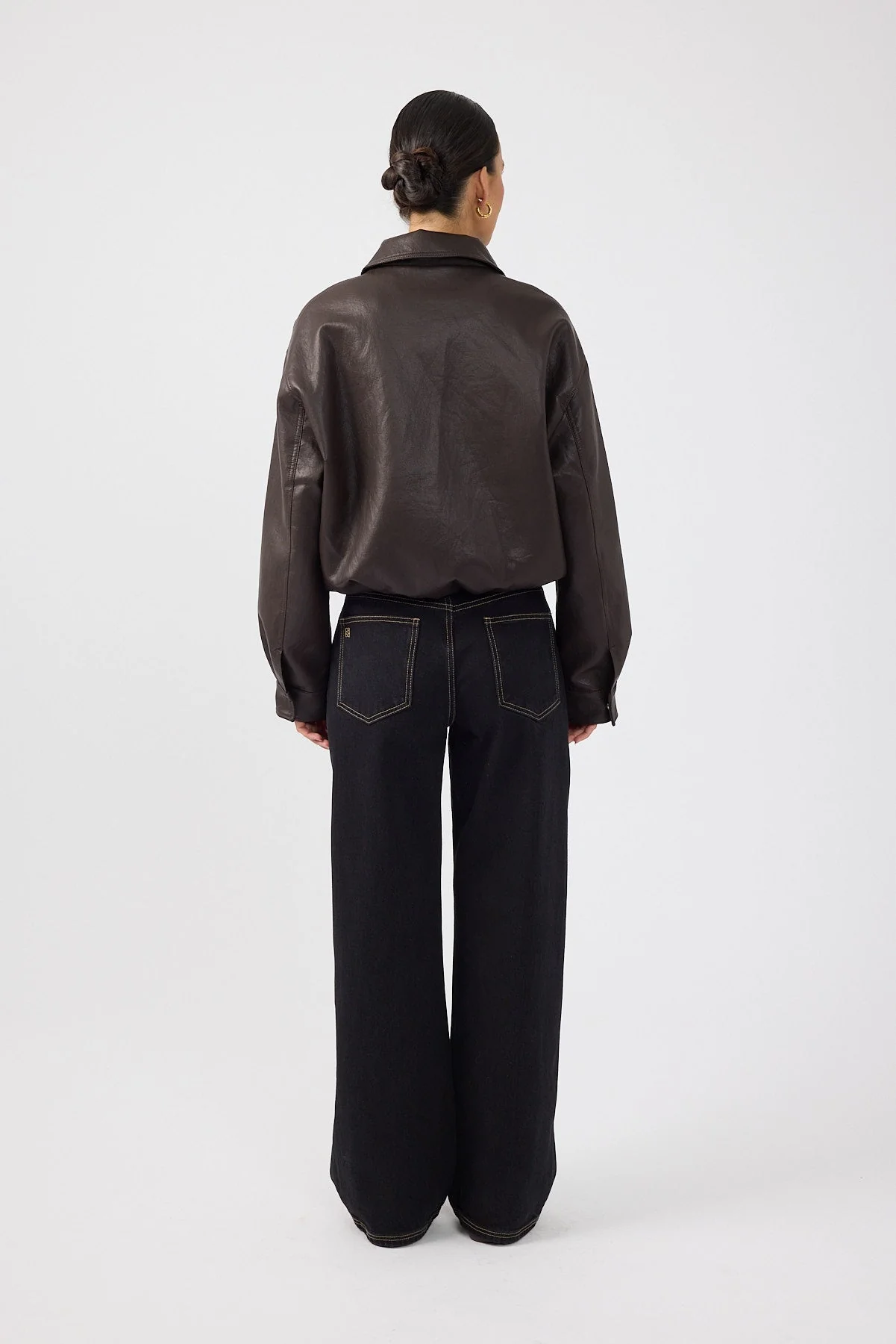 Bubble PU Bomber Jacket Brown