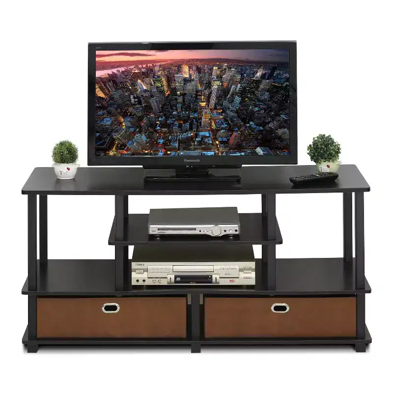 Furinno 4-Tier Large TV Stand for TVs up to 55 TV Console Table w/Open Bookcase Shelves & 2 Storage Drawers