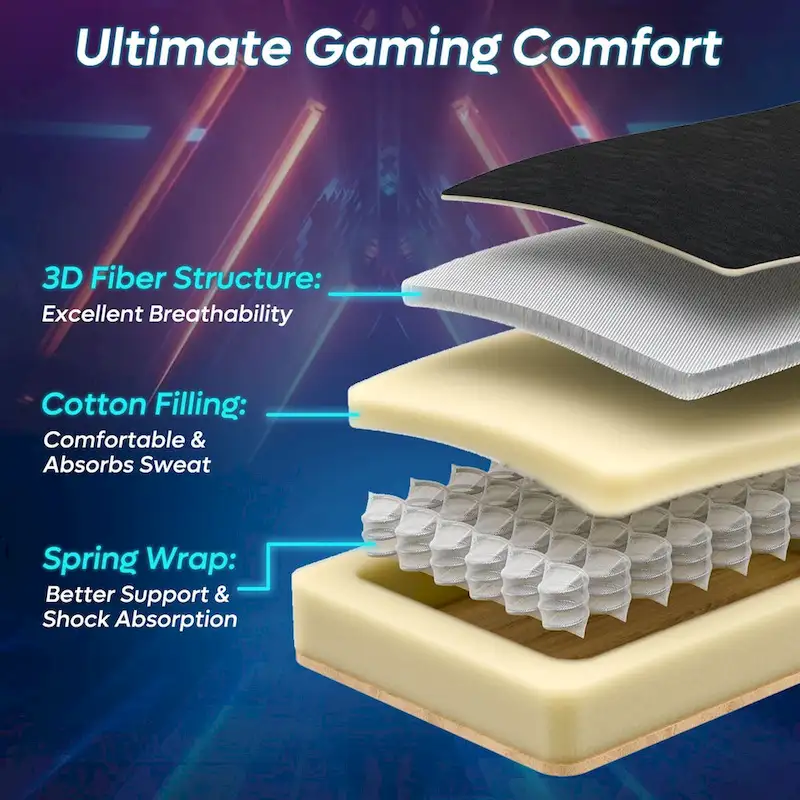 Ergonomic Gaming Chair with RGB LED Lights, Ventilated Fabric Computer Chair with Pocket Spring Cushion and Articulated Armrests