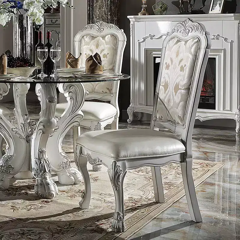 Upholstered Tufted Dining Chair, Leather, Bone White Finish, Composite Wood Frame, 25.75