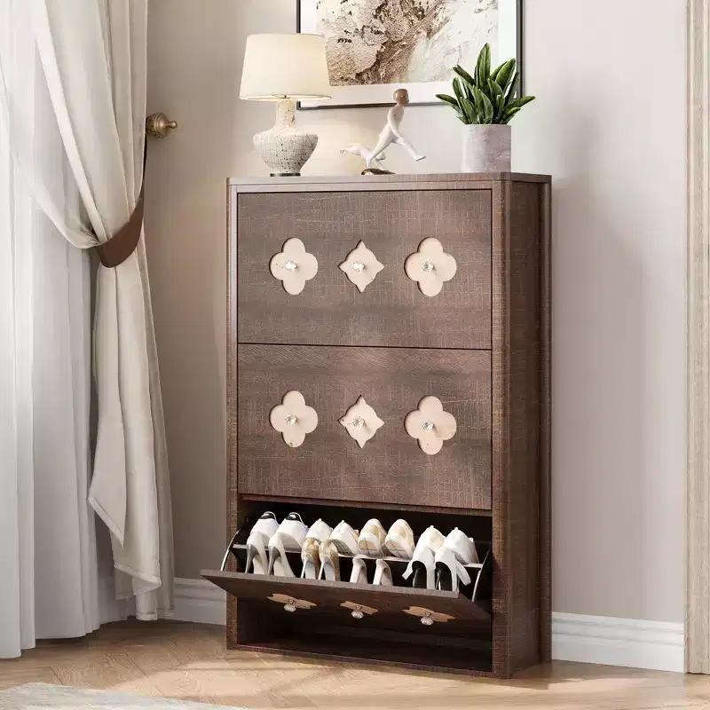 Acekool Brown Slim Shoe Cabinet with 6 Flip Drawers & Adjustable Shelves for Entryway