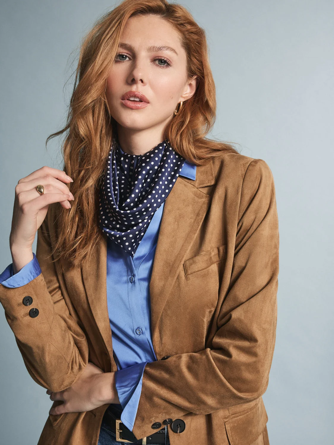 Johnny Collar Satin-Like Blouse