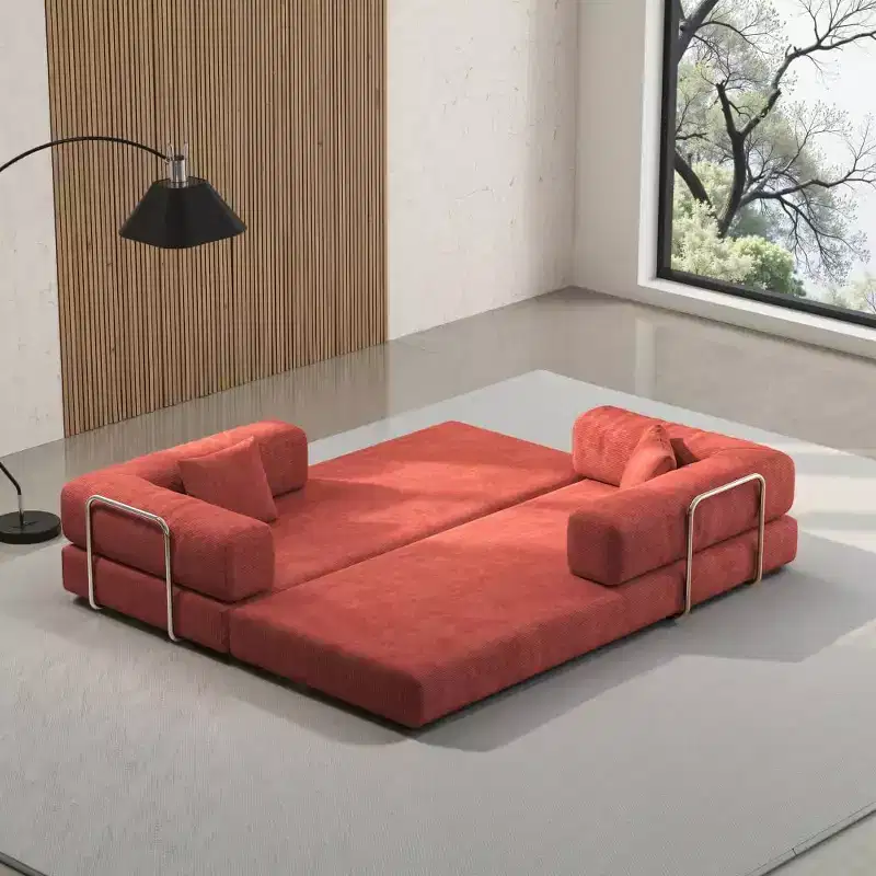 MooxvMoo 79 Modular Sectional Sofa Bed Convertible, Pudding Floor Sofa, Compression Sleeper for Living Room Bedroom, Orange