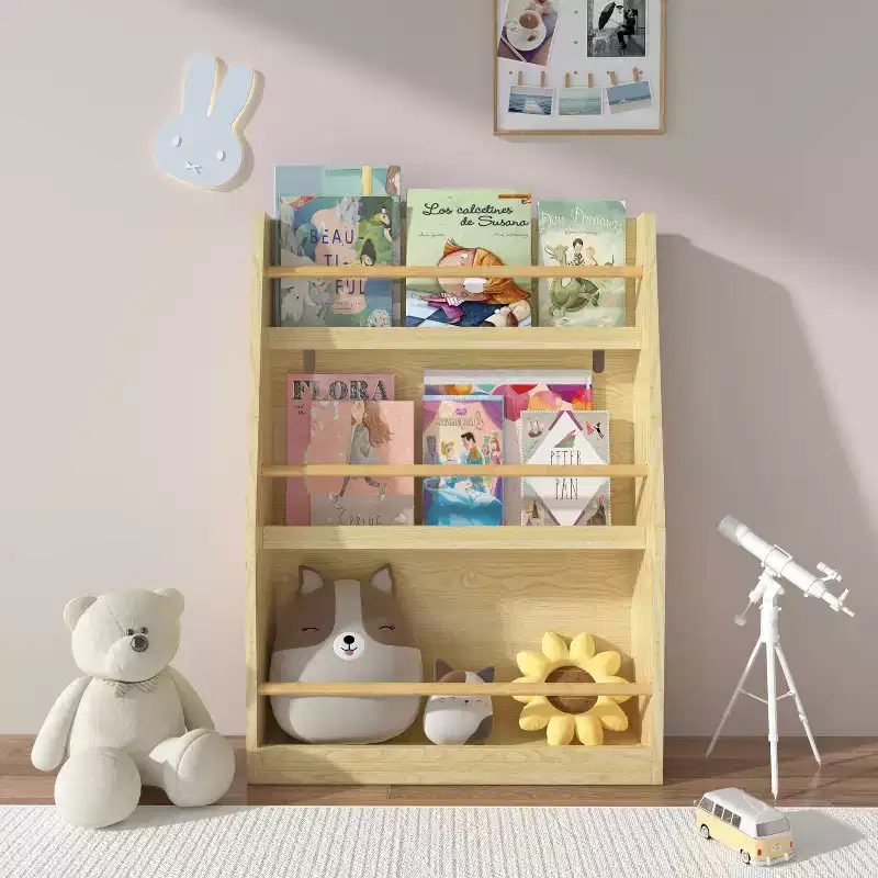 3 Tier Kids Book Shelf and Book Rack for Bedrooms and Playrooms Natural