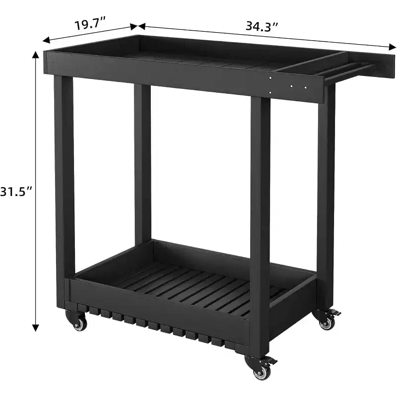 2-Tier Utility Cart with 4 *360Steering Wheels and 2 Brakes, 1000 Lb Rolling Utility Cart, Home/Office/Warehouse/Cafeteria/Cleaning