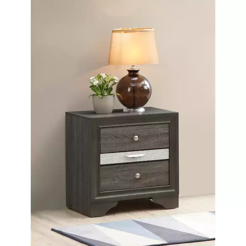 Gray Nightstand with 2 Drawers, 26H x 26W Wood Bedside Table for Bedroom
