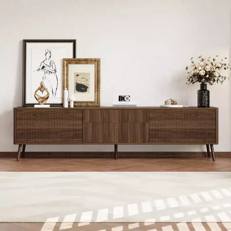 70 Modern Fluted TV Stand for TVs up to 80, Entertainment Center with Storage, Solid Wood Legs Media Console for Living Room-Panipeachy