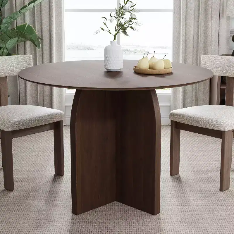 PexFix 42 x42 Solid Wood Round Dining Table with Walnut Finish and Elegant Arched Legs for Modern Dining Rooms & Kitchens