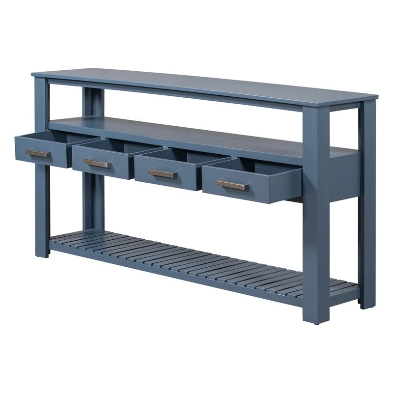 Long Entryway Console Sofa Table with Drawers, Farmhouse Wood Sofa Tables Console Table with 4 Drawers and 2 Shelves