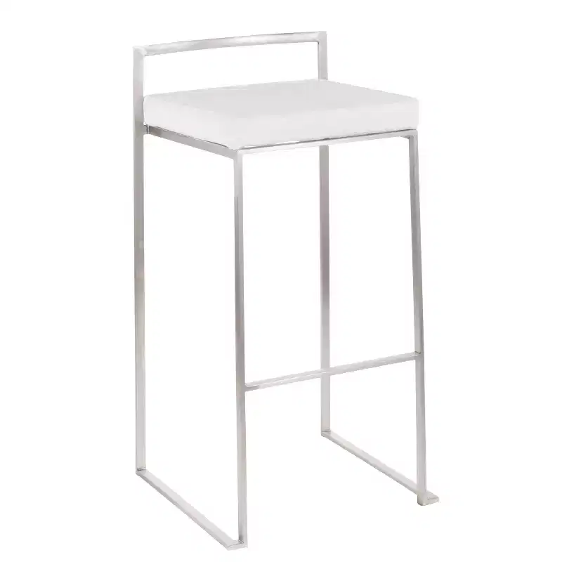 LumiSource Set of 3 Fuji Stacker Barstools Stainless Steel/White Velvet