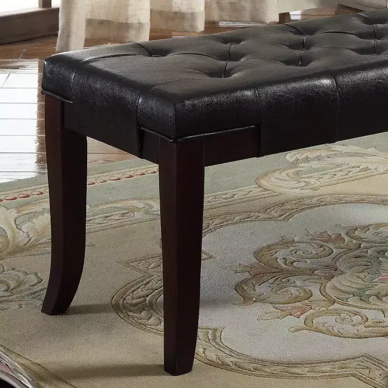 Tufted Ottoman Bench, Button-Tufted Faux Leather Upholstered Bench with Espresso Wood Legs, 44