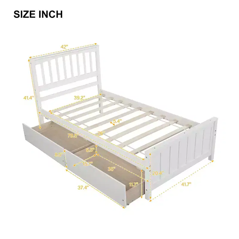 Twin Size Platform Bed with 2 Storage Drawers