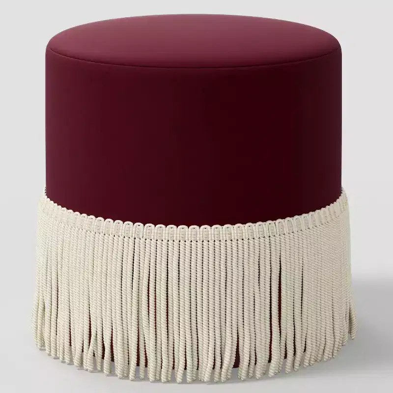 Fringe Drum Ottoman in Velvet