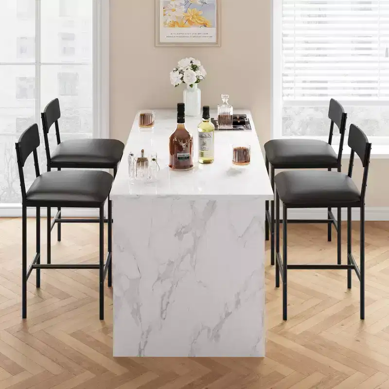 Bar Stools Set of 4, Kitchen Bar Stools with Footrest, PU Upholstered Counter Height Barstool, Bar Chairs for Kitchen Island, Counter