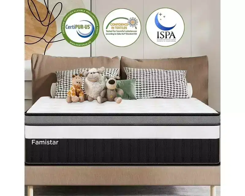 14 King Size Mattress in a Box, Memory Foam and Pocket Innerspring Mattress for Motion Isolation, Medium Firm, Pressure Relief