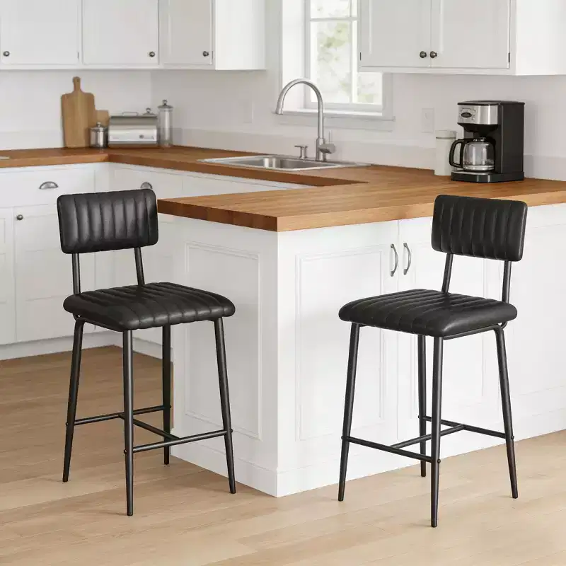 Set of 2 Bar Stools with Thick Cushion & Thickened Metal Legs for Island, Counter Bar, Kitchen