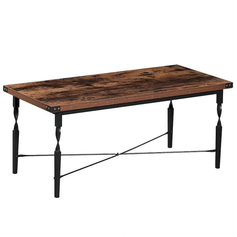 Set of 3 Coffee Table Sets with Coffee Table + 2 End Tables, X-Shaped Design, Rustic Brown