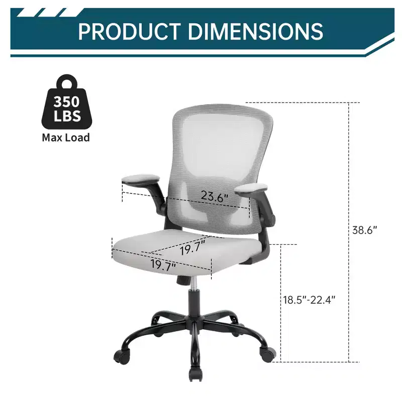 Mesh Office Chair with Adjustable Lumbar Support, -Up Armrest Rolling Work Chair, Comfy Computer Chair Gray