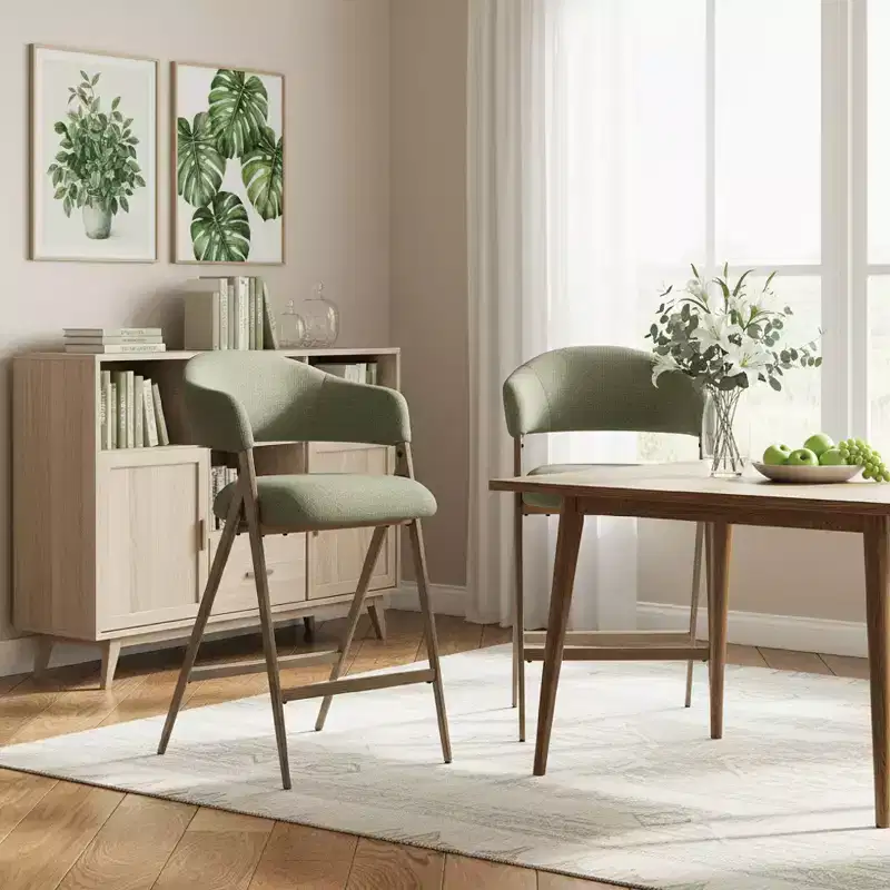 Soft Fabric Dining Chair with Sweeping Backrest & Wood-Look Legs, Kitchen Side Chair with Integrated Footrest