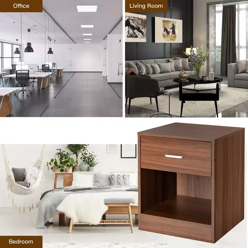 Modern Nightstand with Drawer and Open Shelf Black/Brown