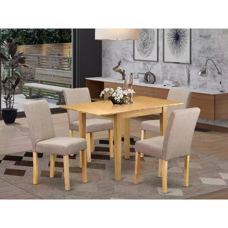 HomeStock 5-Piece Natural Oak Finish Solid Wood Top - Dining Room Set (Seats-4)