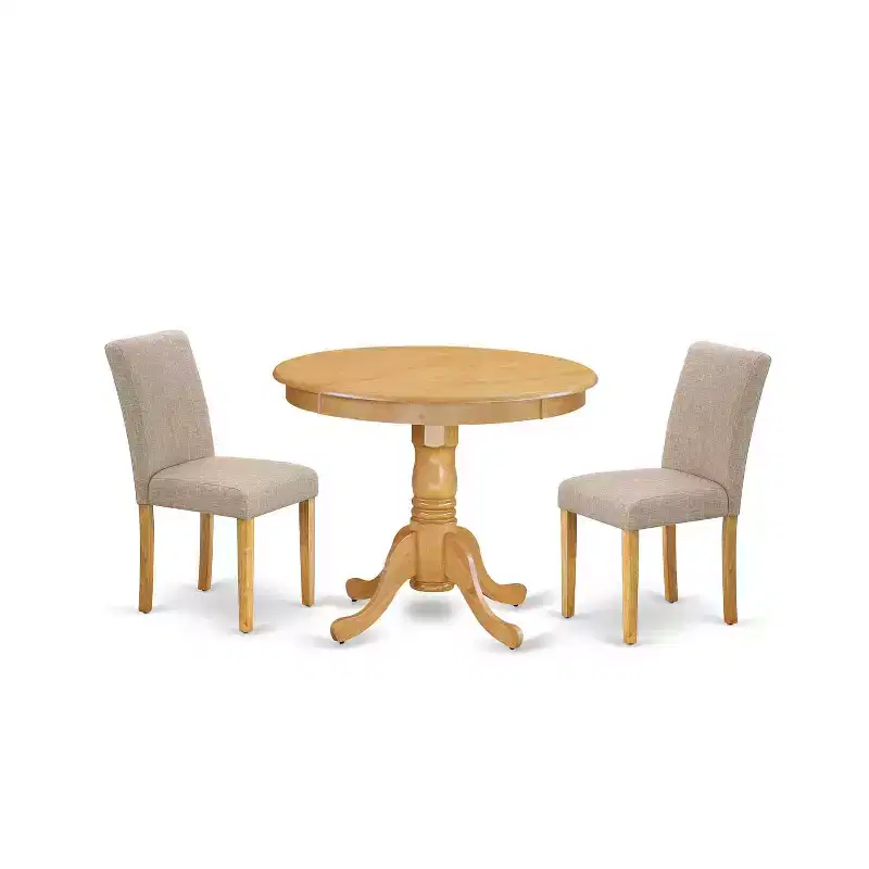 French Country Dinette Set - 3 Piece Table & Chair Set - Linen Fabric Dining Room Furniture