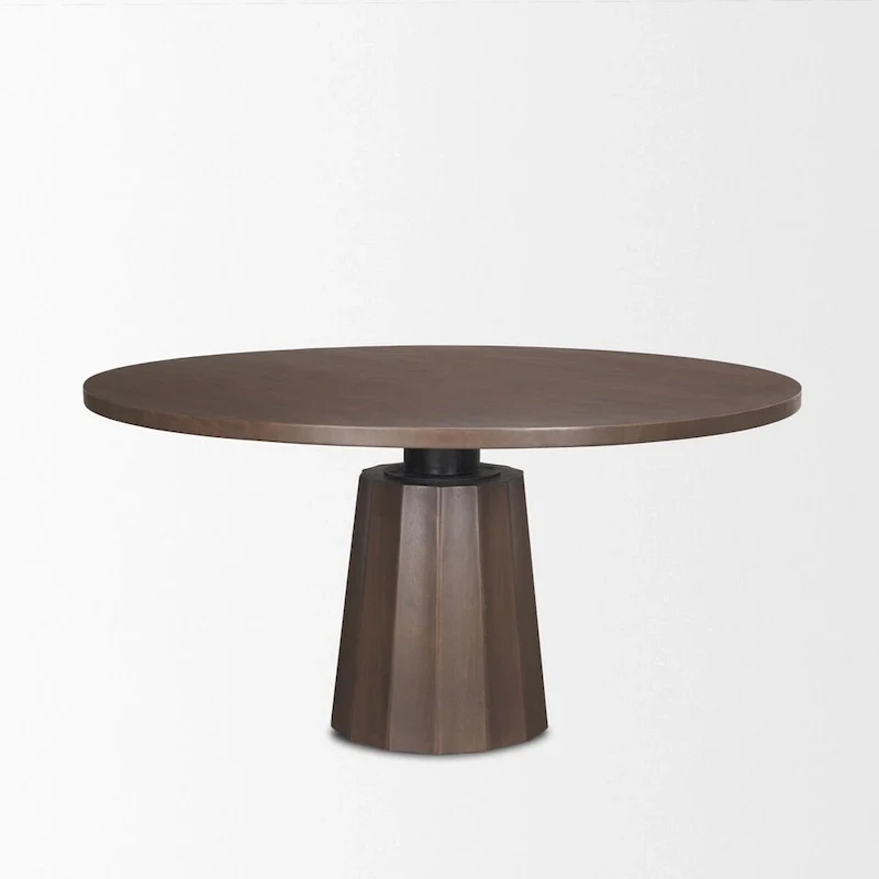 60 Dark Brown Wood Round Pedestal Dining Table - 60.0L x 60.0W x 30.0H