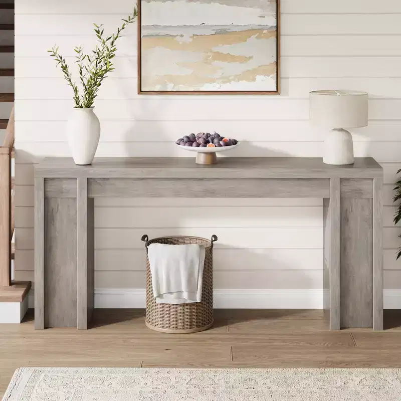 70.9-Inch Entryway Table, Wooden Farmhouse Console Table, Thick Sofa Table Behind Couch Table, Long Console Tables for Entryway Living Room, Gray