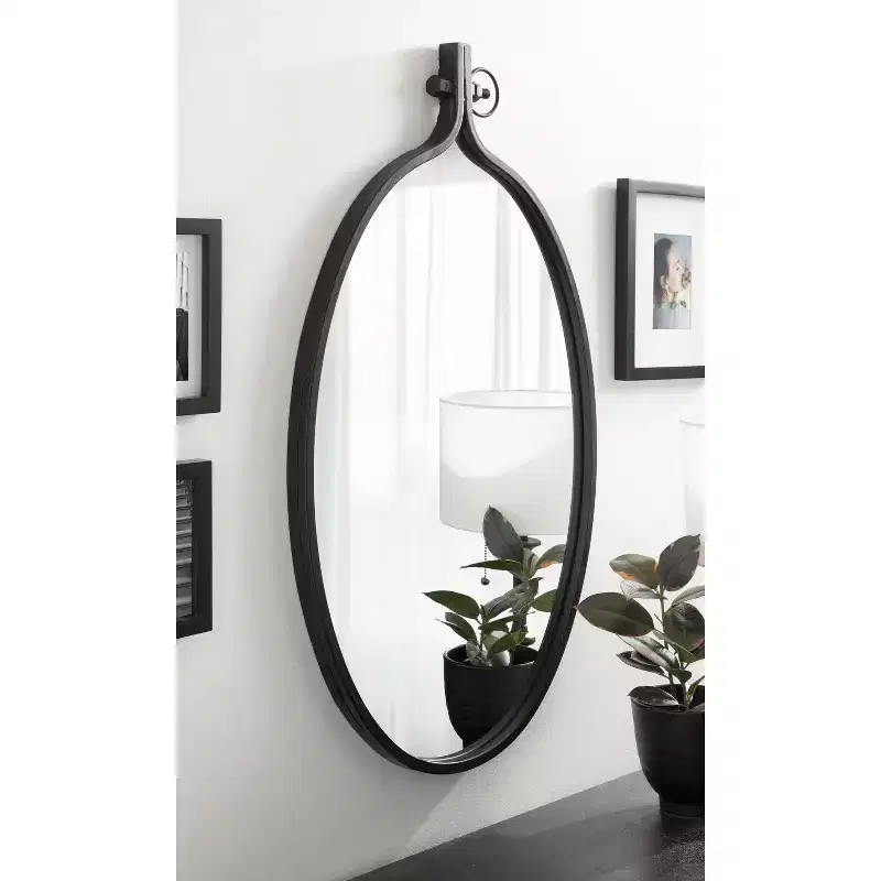 20x34 Metal Framed Oval Wall Mirror, Black