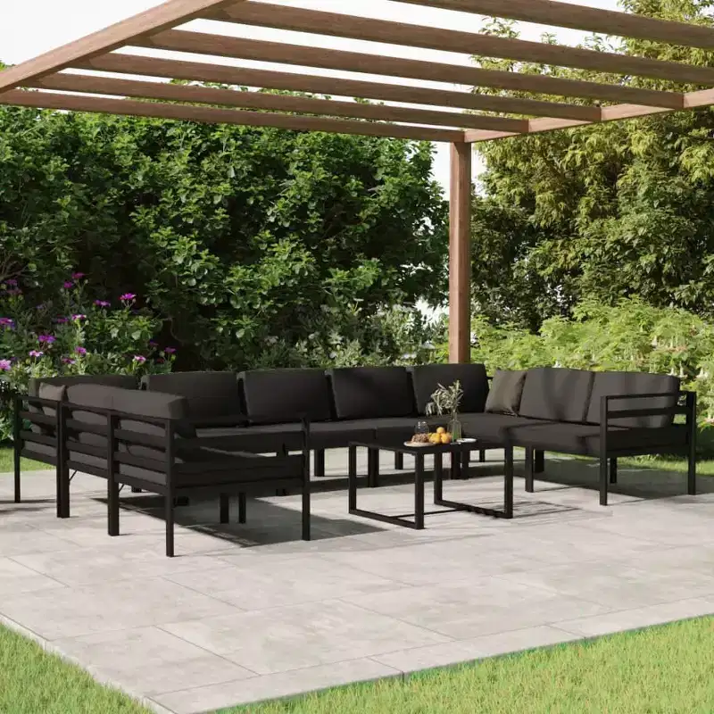 vidaXL 10-Piece Outdoor Aluminum Patio Lounge Set with Cushions - Modular Design/Weather-Resistant/Comfortable - Color Anthracite