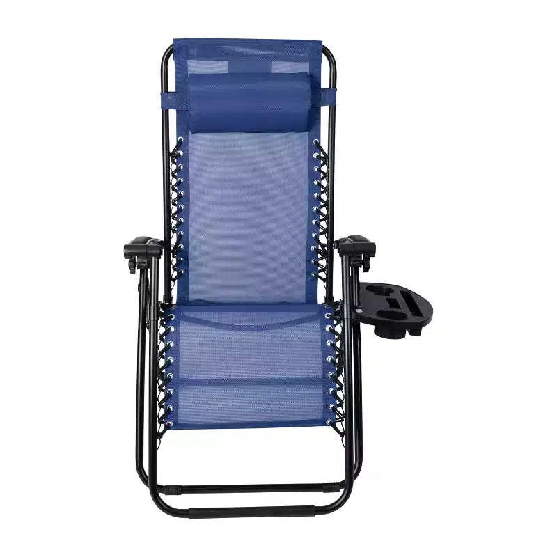 Merrick Lane Set of 2 Folding Mesh Upholstered Zero Gravity Chair with Removable Pillow and Cupholder Tray