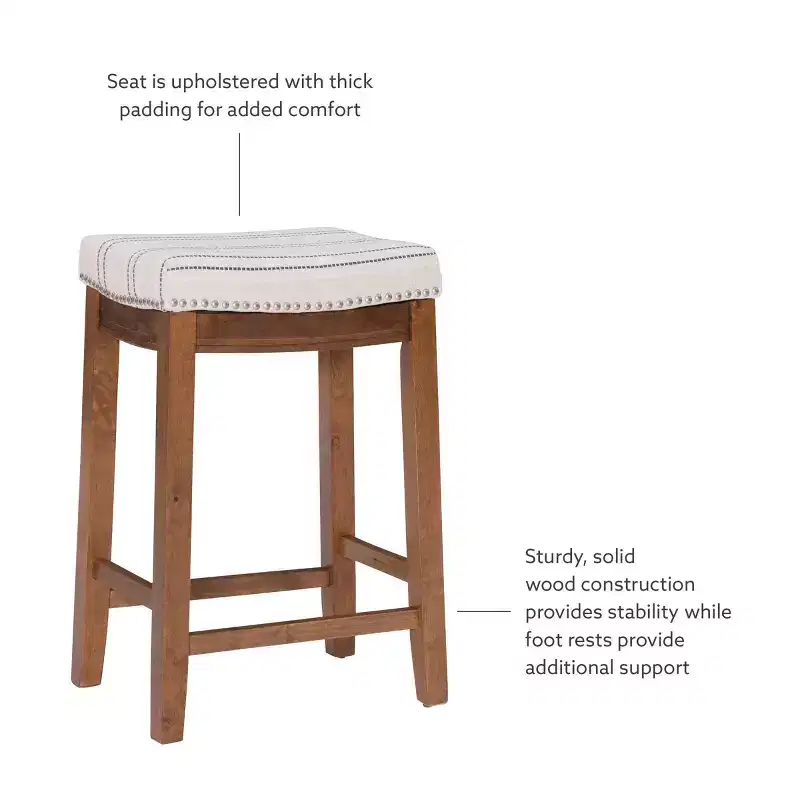 Counter Height Barstool Rustic Brown Natural Linen Upholstered Backless