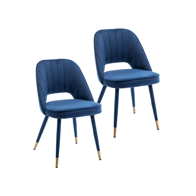 Velvet Channel-Tufted Dining Chairs with Gold Foot Caps, Set of 2 | Armless | 265 lb | 4 Colors