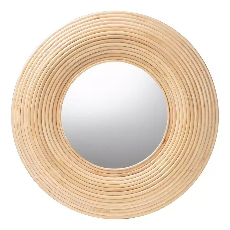 bali & pari Drucilla Modern Bohemian Natural Brown Rattan Round Accent Wall Mirror